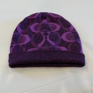 COACH Beanie Hat purple w/ Metallic threads throughout Coach logo “C’s” One Size